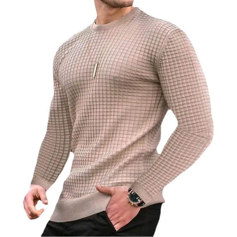 Men Knitted Crewneck Pullover Olive Green Long Sleeve