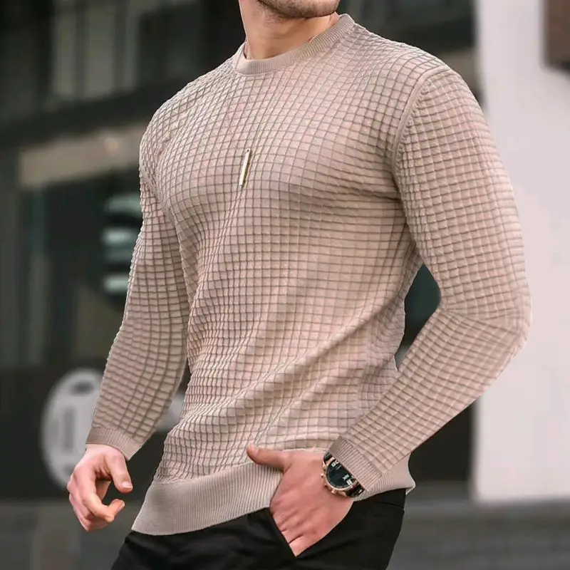 Men Knitted Crewneck Pullover Olive Green Long Sleeve - Image 4