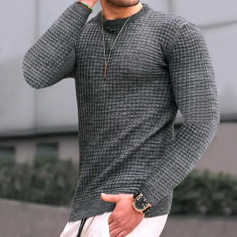 Men Knitted Crewneck Pullover Olive Green Long Sleeve - Image 5