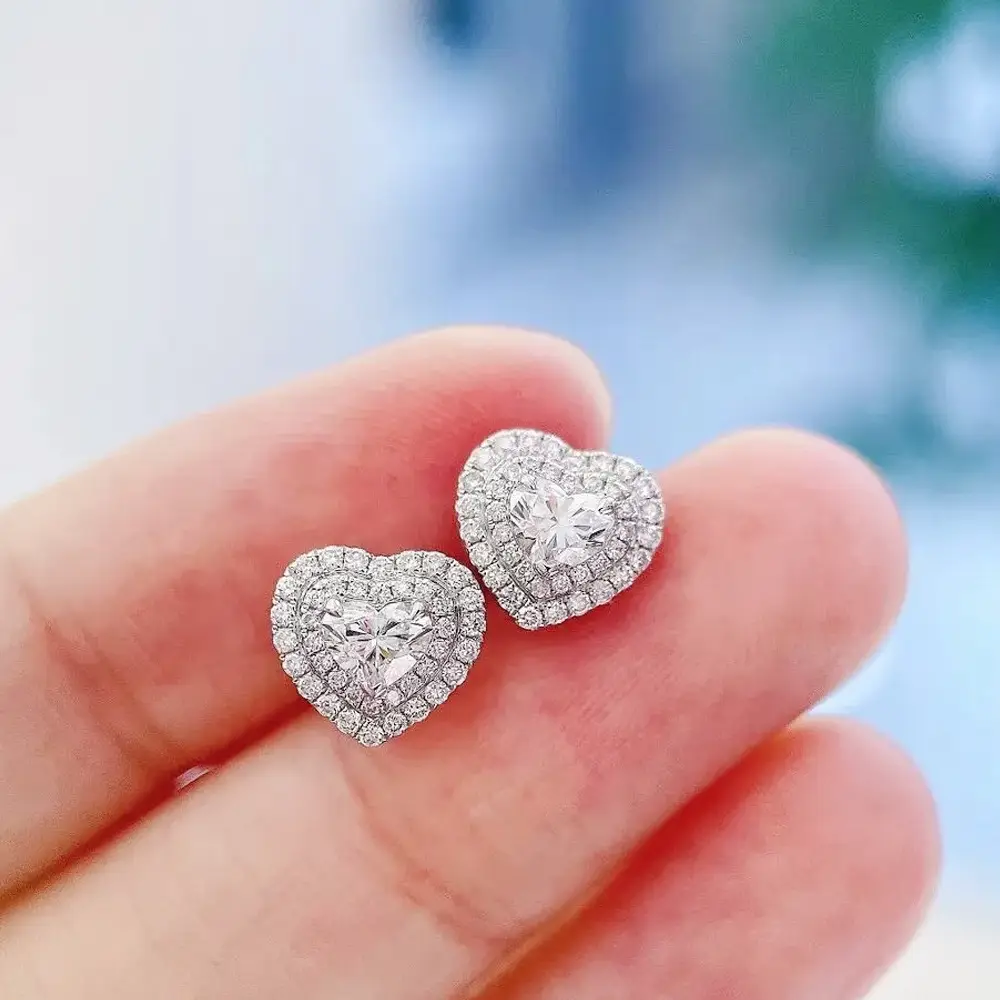 Copper Heart Earrings with Full of Diamond Zircon - Image 2