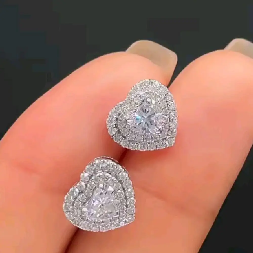Copper Heart Earrings with Full of Diamond Zircon - Image 3