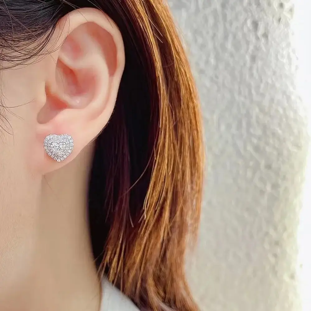 Copper Heart Earrings with Full of Diamond Zircon - Image 4