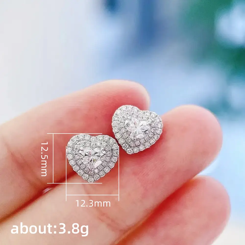 Copper Heart Earrings with Full of Diamond Zircon - Image 5