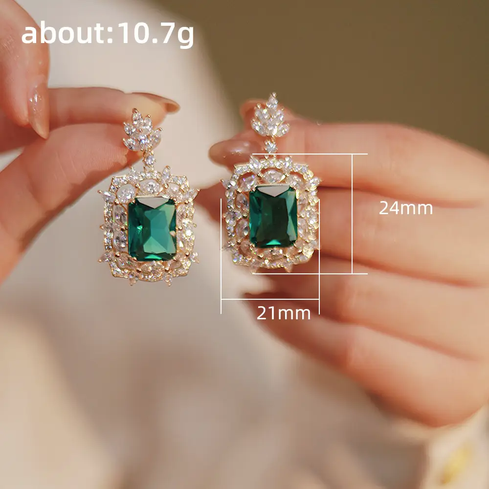 High-Grade Green Zircon French Retro Earrings for Weddings & Banquets - Image 6