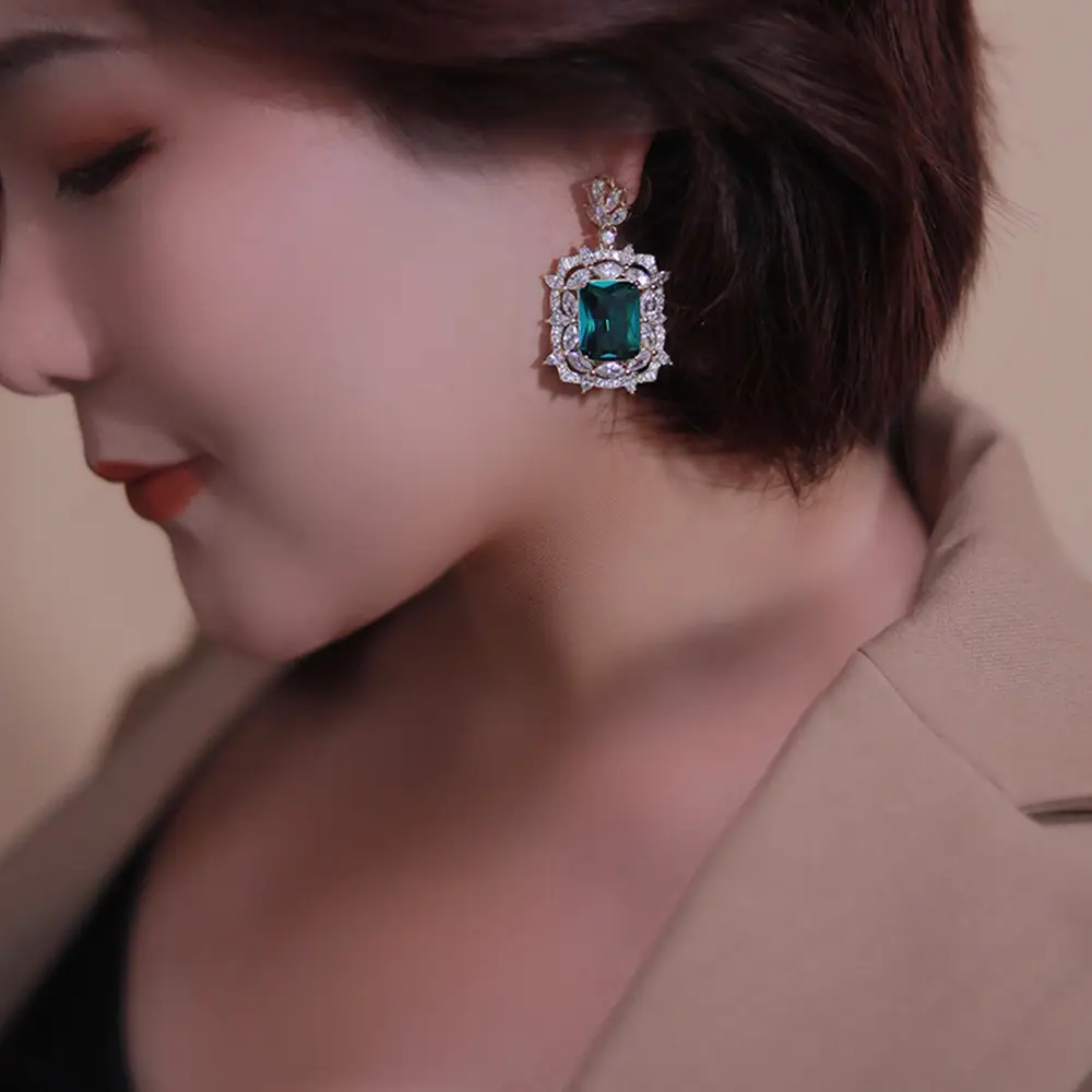 High-Grade Green Zircon French Retro Earrings for Weddings & Banquets — feature 3