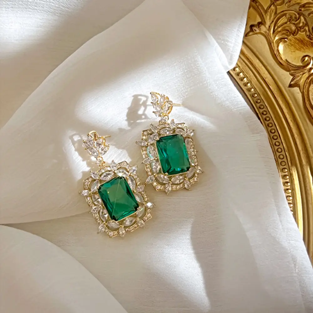 High-Grade Green Zircon French Retro Earrings for Weddings & Banquets — feature 6