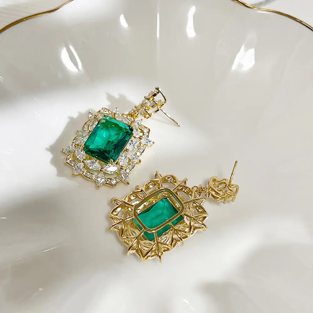 High-Grade Green Zircon French Retro Earrings for Weddings & Banquets — feature 7