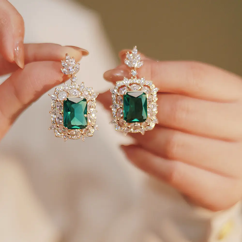 High-Grade Green Zircon French Retro Earrings for Weddings & Banquets — feature 8