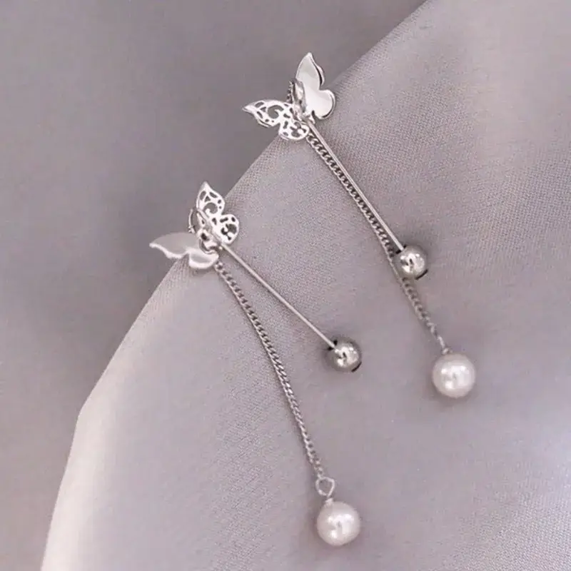 925 Sterling Silver Butterfly Pearl Earrings for Girls