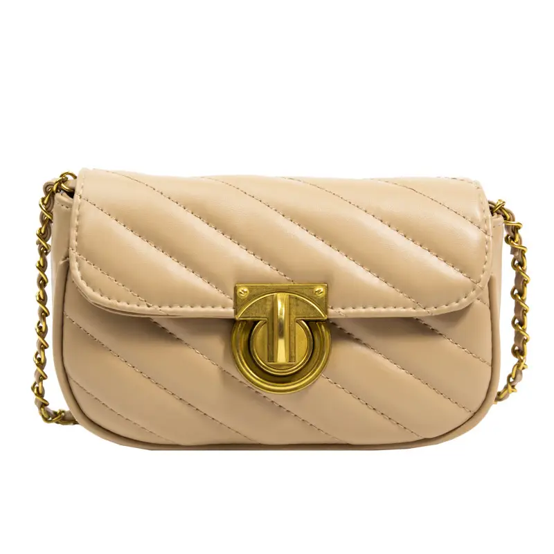 Women's Rhombic Embroidery Crossbody Bag Brown Gold Chain - Image 9