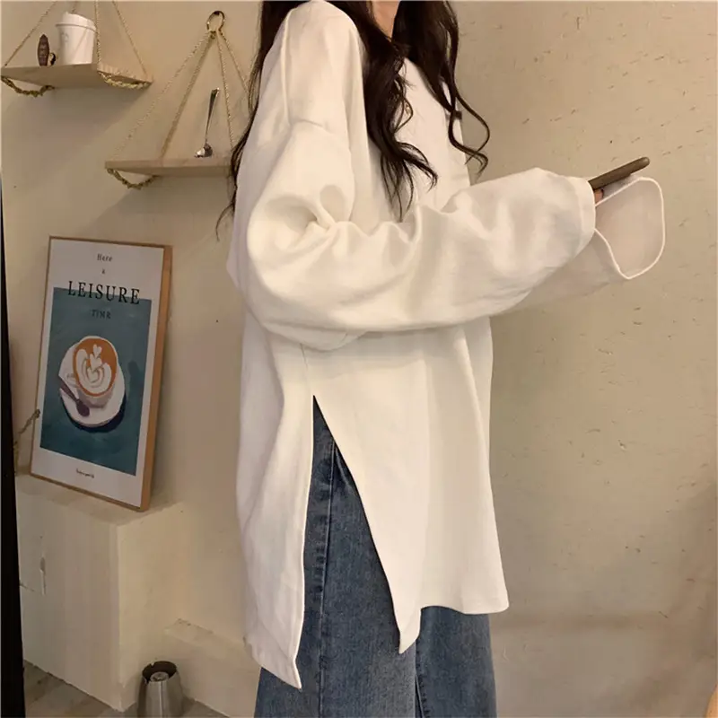 Women's Grey Split Crewneck Long Sleeve Top - Image 5