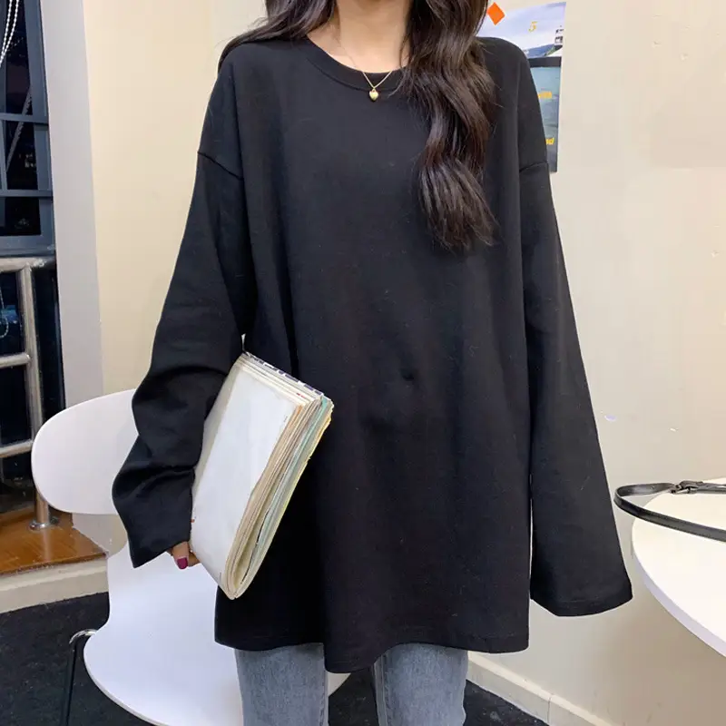 Women's Grey Split Crewneck Long Sleeve Top - Image 6