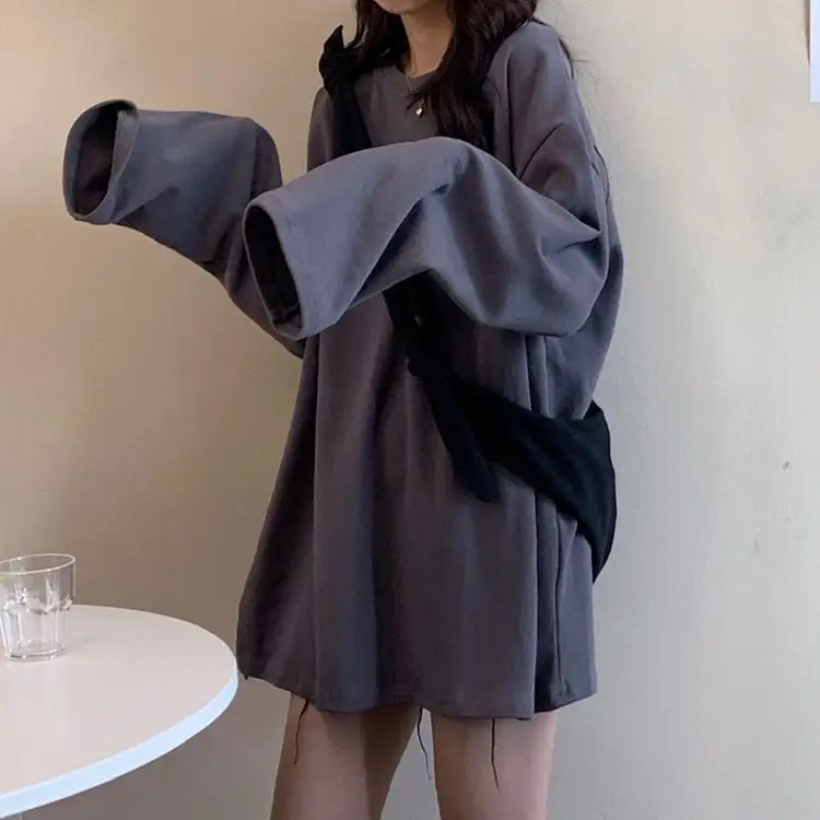 Women's Grey Split Crewneck Long Sleeve Top - Image 7