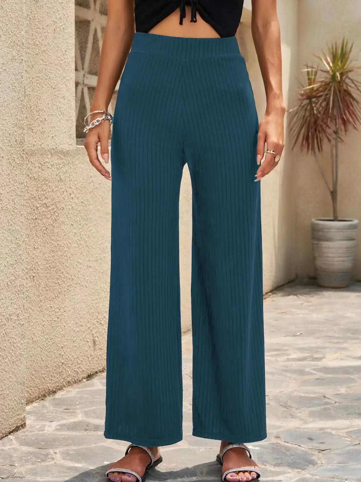 Black Wide-Leg Pants for Women Casual Outdoor Wear