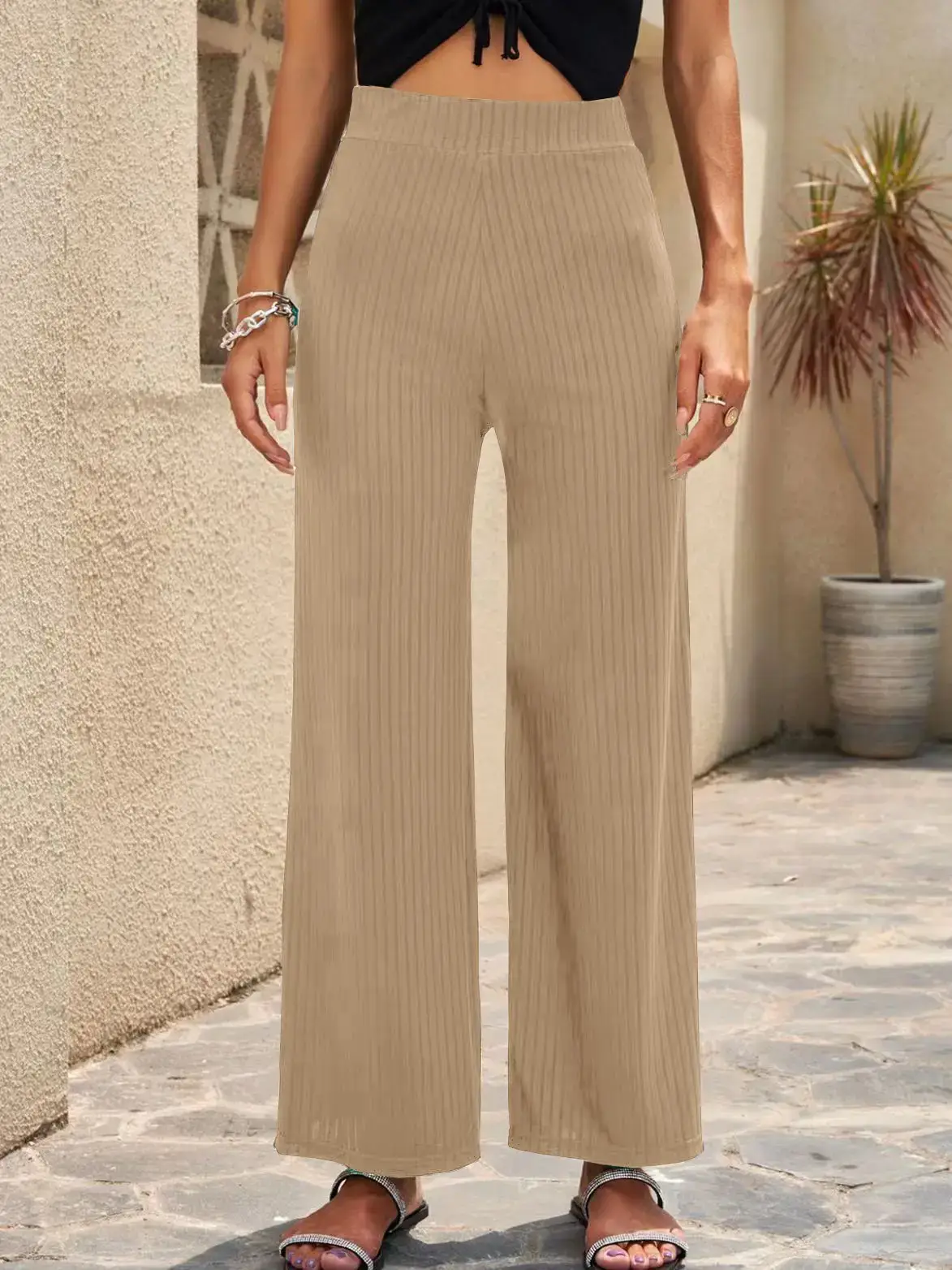 Black Wide-Leg Pants for Women Casual Outdoor Wear