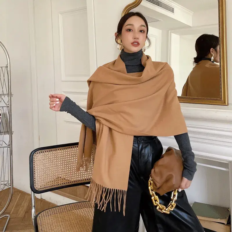 Orange Fringed Cashmere Shawl Extra Large - Image 20