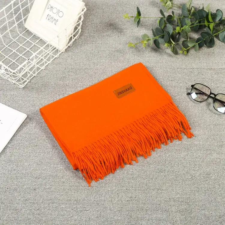 Orange Fringed Cashmere Shawl Extra Large - Image 9