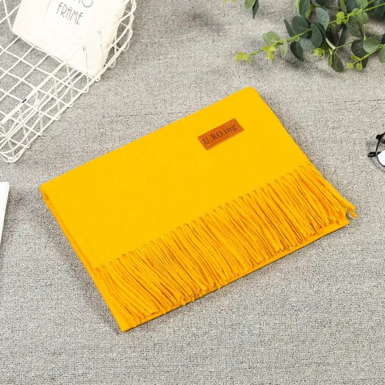 Orange Fringed Cashmere Shawl Extra Large - Image 8