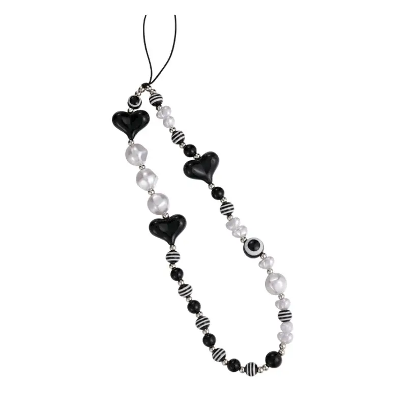 Black Beaded Mobile Phone Lanyard with Pearl Drop Resistant Design