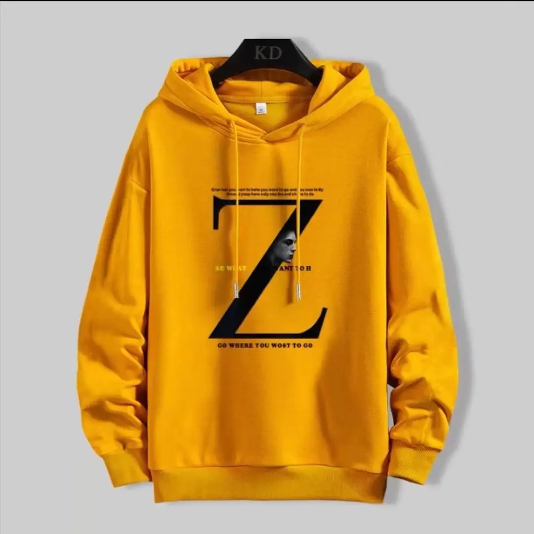 Men's Yellow Korean Style Hoodie with Z Print