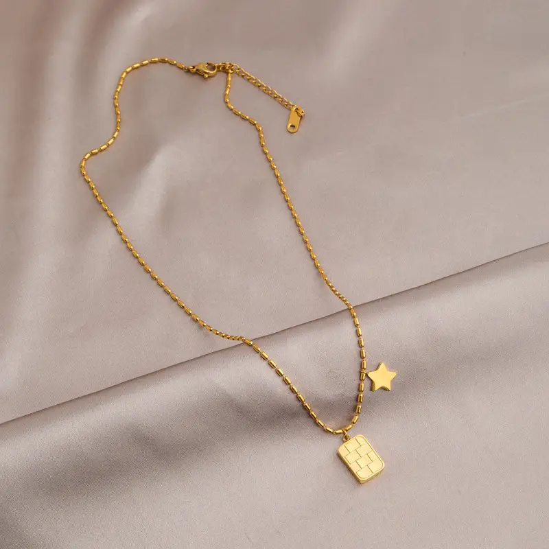 Checkerboard Titanium Necklace with Star Accents - Image 4