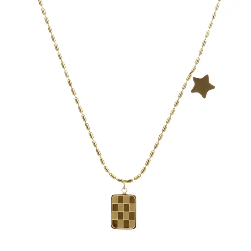 Checkerboard Titanium Necklace with Star Accents - Image 5