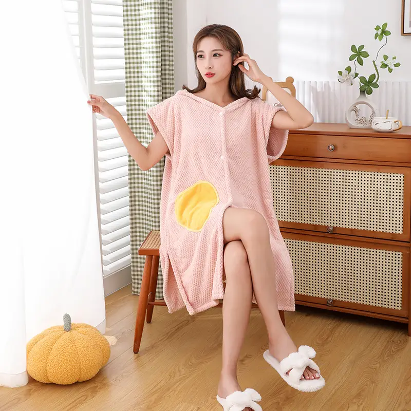 Pink Hooded Bathrobe for Women Adult Daily Use