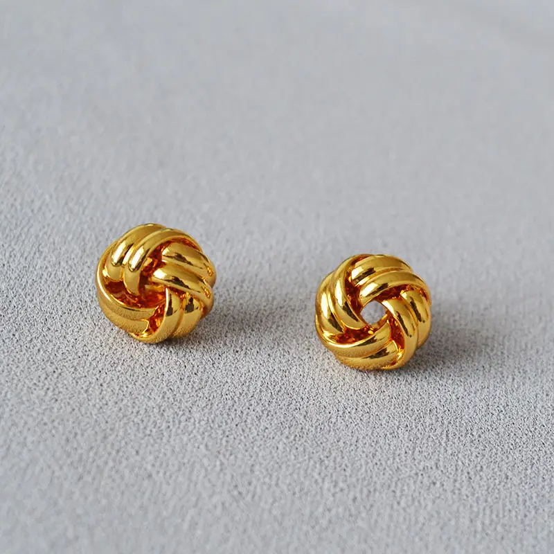 Japanese Korean Style Wool Ball Brass Gold Earrings for Women - Image 3