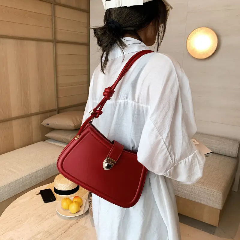 White Leather Shoulder Bag with Gold Hardware - Image 5