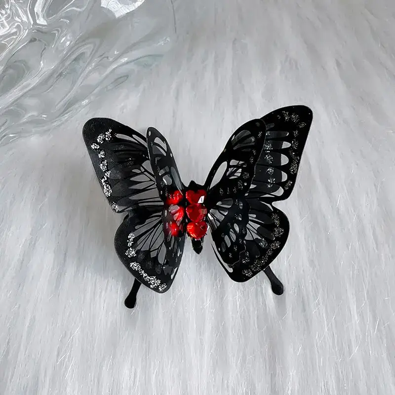 White Butterfly Ring with Red Stones Adjustable Multi Layer - Image 13