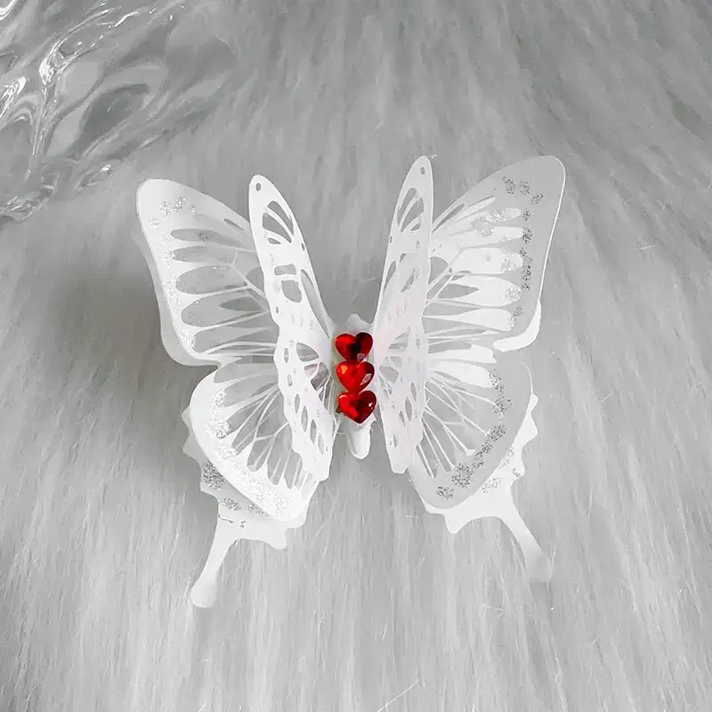 White Butterfly Ring with Red Stones Adjustable Multi Layer - Image 14