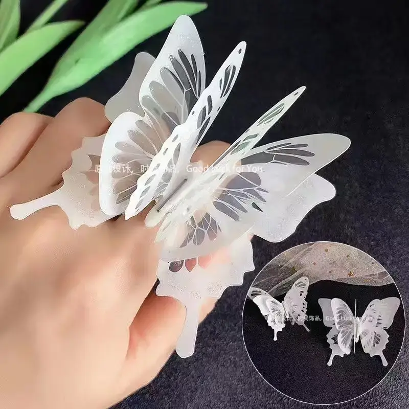 White Butterfly Ring with Red Stones Adjustable Multi Layer - Image 2