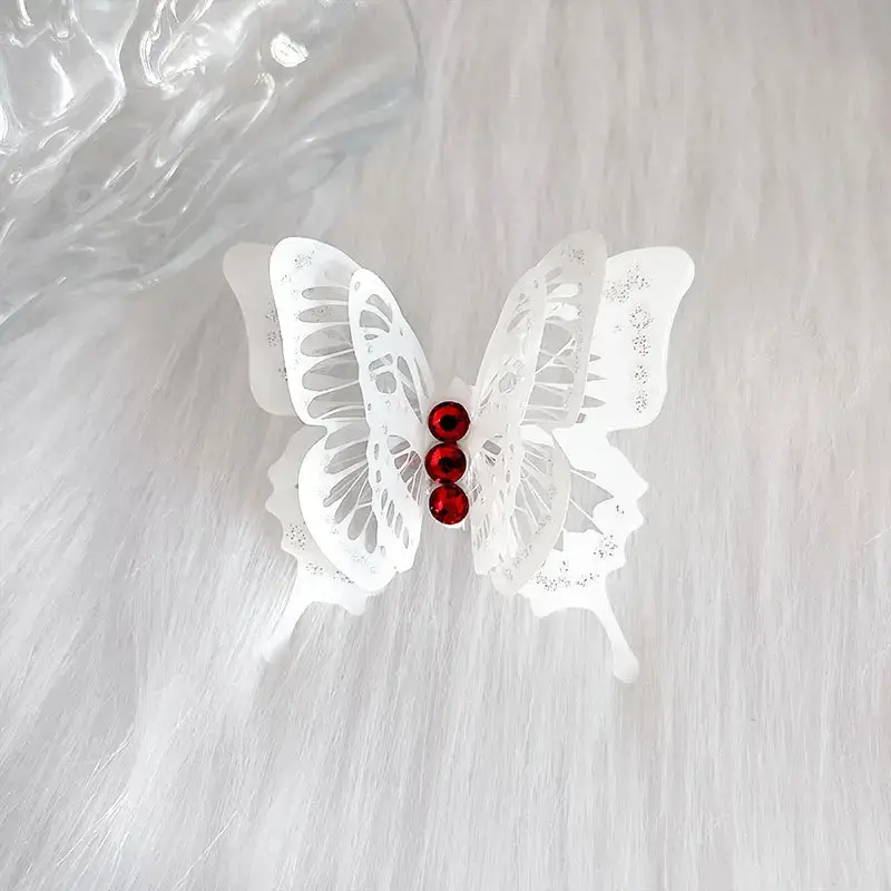 White Butterfly Ring with Red Stones Adjustable Multi Layer - Image 8