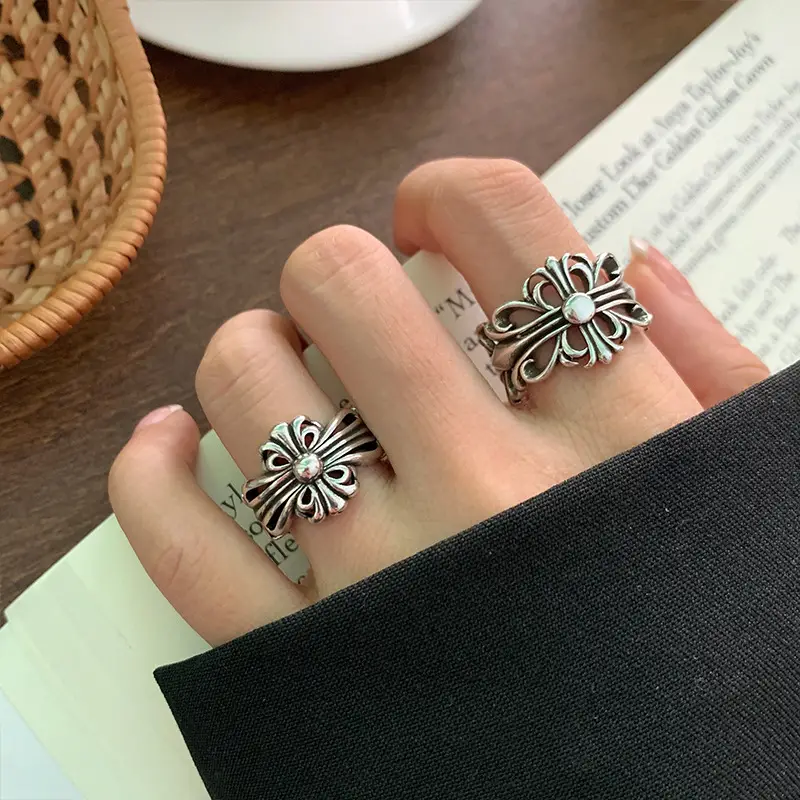 Lanzhi 925 Sterling Silver Ring, Personalized Punk Exaggerated Design Jewelry, Hip-Hop Open Ring, Non-Fading Niche