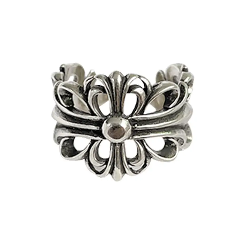 Lanzhi 925 Sterling Silver Ring, Personalized Punk Exaggerated Design Jewelry, Hip-Hop Open Ring, Non-Fading Niche