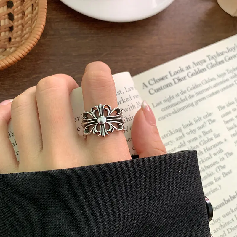 Lanzhi 925 Sterling Silver Ring, Personalized Punk Exaggerated Design Jewelry, Hip-Hop Open Ring, Non-Fading Niche — feature 21