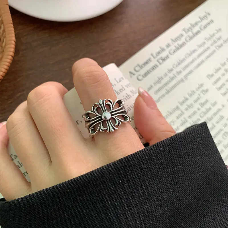 Lanzhi 925 Sterling Silver Ring, Personalized Punk Exaggerated Design Jewelry, Hip-Hop Open Ring, Non-Fading Niche — feature 22