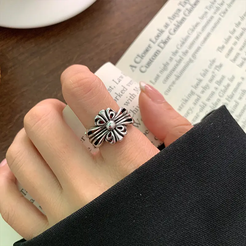 Lanzhi 925 Sterling Silver Ring, Personalized Punk Exaggerated Design Jewelry, Hip-Hop Open Ring, Non-Fading Niche — feature 26