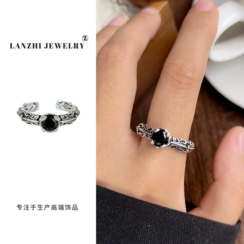 Lanzhi 925 Sterling Silver Ring, Personalized Punk Exaggerated Design Jewelry, Hip-Hop Open Ring, Non-Fading Niche