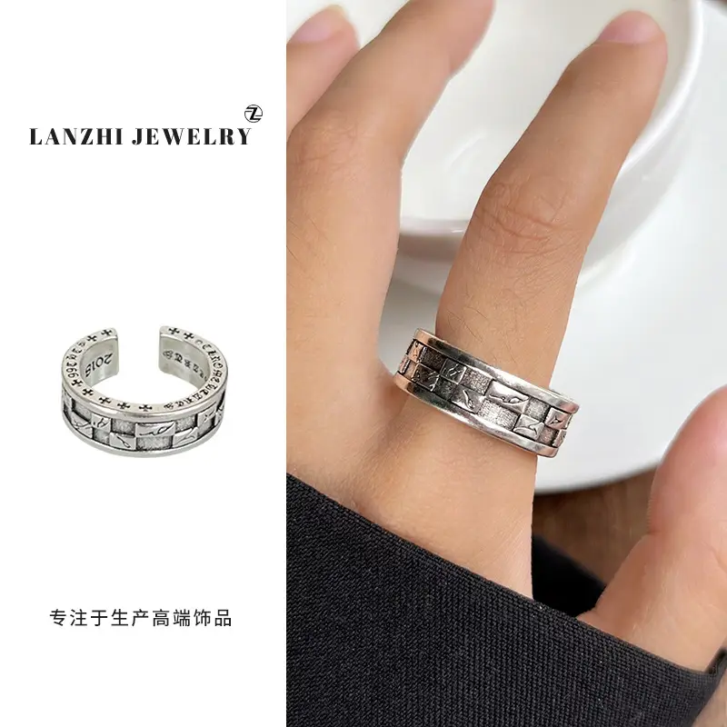 Lanzhi 925 Sterling Silver Ring, Personalized Punk Exaggerated Design Jewelry, Hip-Hop Open Ring, Non-Fading Niche