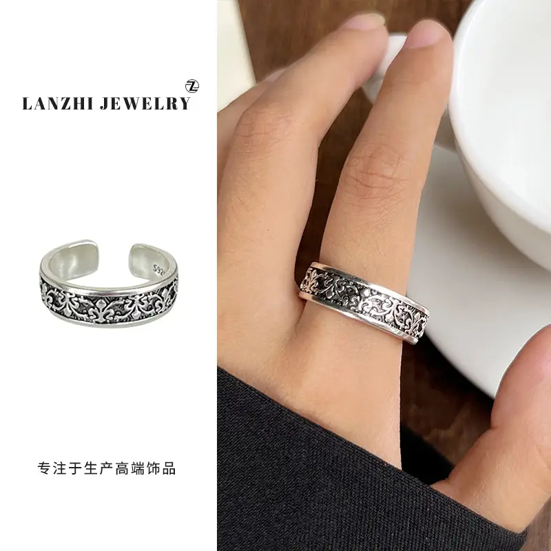 Lanzhi 925 Sterling Silver Ring, Personalized Punk Exaggerated Design Jewelry, Hip-Hop Open Ring, Non-Fading Niche