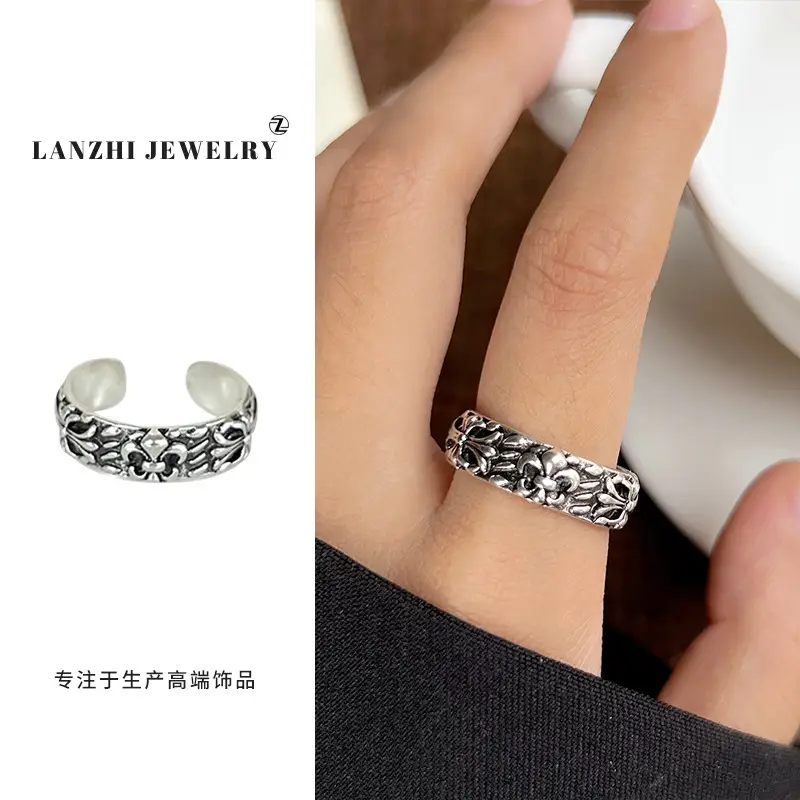 Lanzhi 925 Sterling Silver Ring, Personalized Punk Exaggerated Design Jewelry, Hip-Hop Open Ring, Non-Fading Niche
