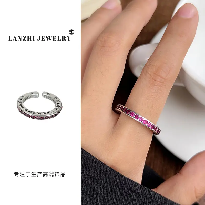 Lanzhi 925 Sterling Silver Ring, Personalized Punk Exaggerated Design Jewelry, Hip-Hop Open Ring, Non-Fading Niche