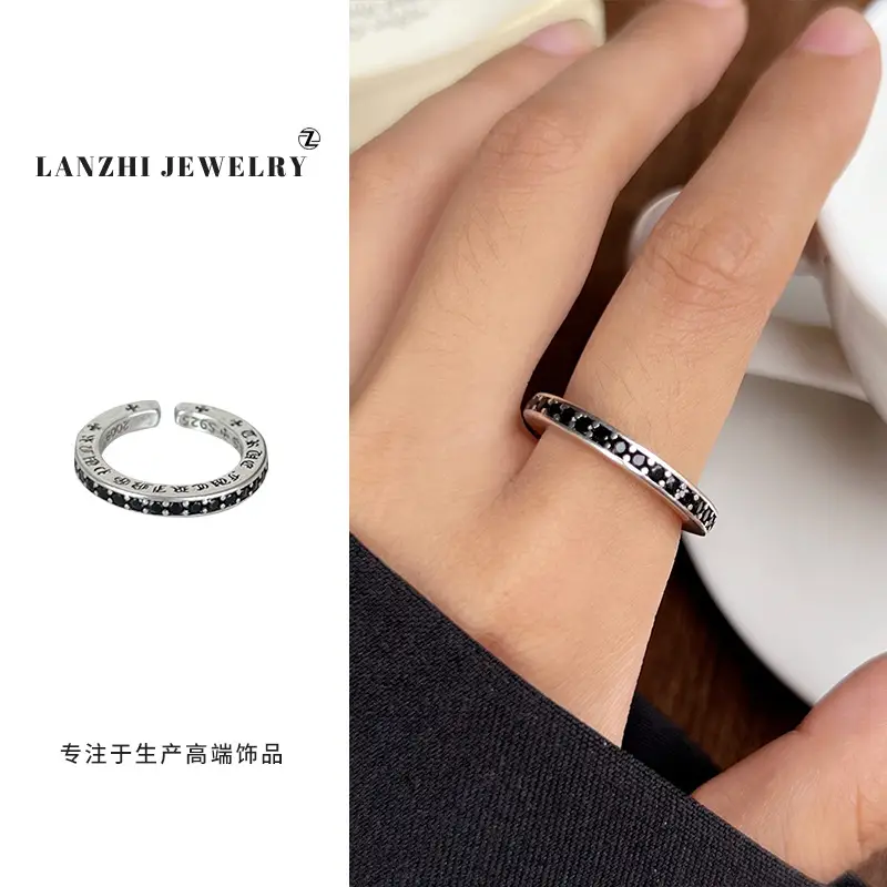 Lanzhi 925 Sterling Silver Ring, Personalized Punk Exaggerated Design Jewelry, Hip-Hop Open Ring, Non-Fading Niche
