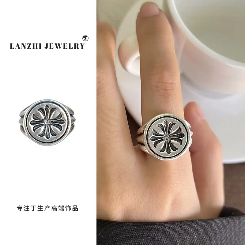 Lanzhi 925 Sterling Silver Ring, Personalized Punk Exaggerated Design Jewelry, Hip-Hop Open Ring, Non-Fading Niche