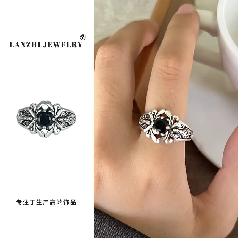 Lanzhi 925 Sterling Silver Ring, Personalized Punk Exaggerated Design Jewelry, Hip-Hop Open Ring, Non-Fading Niche