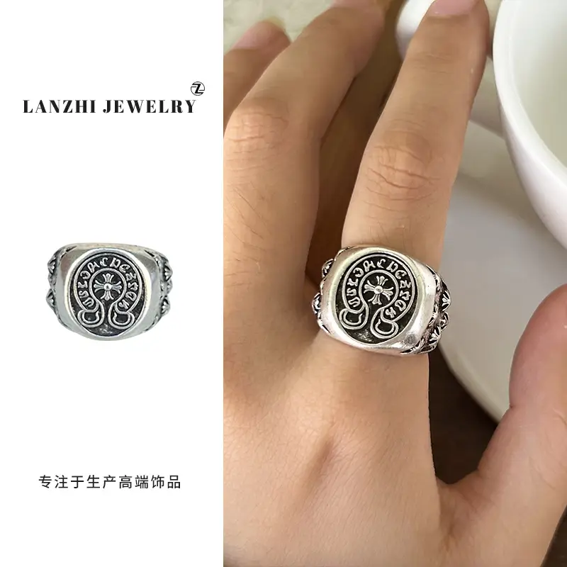 Lanzhi 925 Sterling Silver Ring, Personalized Punk Exaggerated Design Jewelry, Hip-Hop Open Ring, Non-Fading Niche