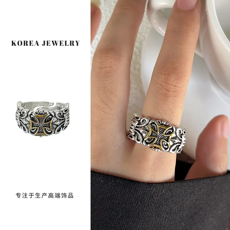 Lanzhi 925 Sterling Silver Ring, Personalized Punk Exaggerated Design Jewelry, Hip-Hop Open Ring, Non-Fading Niche