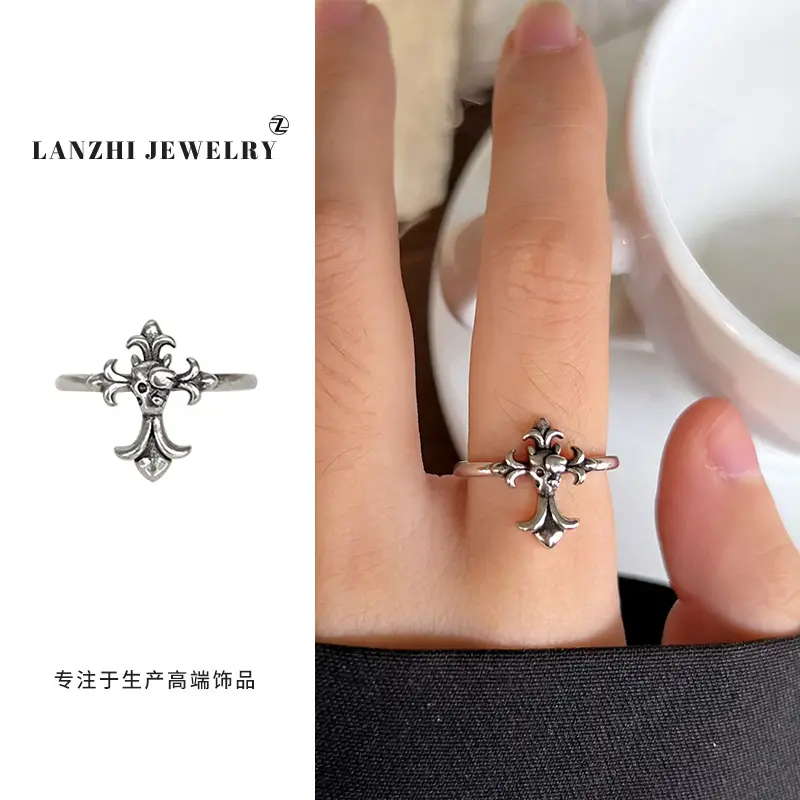 Lanzhi 925 Sterling Silver Ring, Personalized Punk Exaggerated Design Jewelry, Hip-Hop Open Ring, Non-Fading Niche