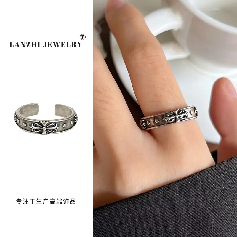 Lanzhi 925 Sterling Silver Ring, Personalized Punk Exaggerated Design Jewelry, Hip-Hop Open Ring, Non-Fading Niche
